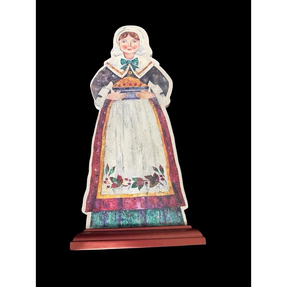 3 Vtg Hallmark Thanksgiving Pilgrims Turkey Die Cut Wooden Stand Decorations